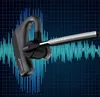 A black Bluetooth headset is shown against a background of blue sound wave graphics. Produktbild-Vorschau