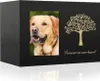 A black pet urn with a photo frame and decorative tree and text. Náhled obrázku produktu