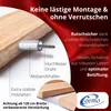 Close-up of a wooden slat with a cable and a plastic holder, with marketing text and a logo. Produktbild-Vorschau