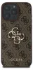 A close-up view of a brown iPhone case with a repeating Guess logo pattern and a prominent Guess logo in the center. Podgląd zdjęcia produktu