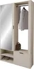 A hallway wardrobe set with a mirror, coat rack, and storage compartments. Produktbild-Vorschau