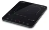 A black induction cooktop is shown from a diagonal angle on a white background. Produktbild-Vorschau