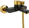 A black and gold bathtub faucet with a handheld showerhead attachment, shown against a white background. Podgląd zdjęcia produktu