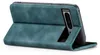 A teal flip case for a Google Pixel 8 Pro phone, shown from the side with the case open and propped up. Produktbild-Vorschau