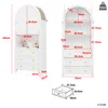 Diagram showing dimensions of a white arched wardrobe with drawers. Náhľad obrázku produktu