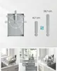 A collage of images showing a dish drying rack, its dimensions, and how it looks in use in a kitchen. Produktbild-Vorschau
