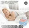 A young girl sleeping peacefully on a bed, with marketing text and graphics overlayed. Produktbild-Vorschau