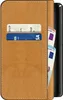 A brown wallet case for a smartphone, with credit cards and euro banknotes inserted. Produktbild-Vorschau