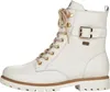 A white leather boot with tan laces and gold hardware, shown from the side. Produktbild-Vorschau