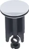 A bathroom drain stopper with a chrome-plated cap and a black plastic base. Voir les images du produit