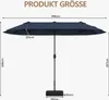 A diagram showing the dimensions of a navy blue double patio umbrella. Anteprima dell’immagine prodotto
