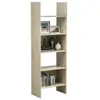 A tall, narrow bookshelf with five shelves, filled with decorative items and books. Náhled obrázku produktu