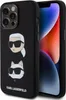 A black iPhone case with Karl Lagerfeld and Choupette graphics is shown on a black background. Produktbild-Vorschau