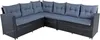 A sectional outdoor sofa set made of black polyrattan with gray cushions, shown on a white background. Produktbild-Vorschau