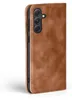 A close-up side view of a brown leather flip phone case for a Samsung Galaxy A55 5G. Produktbild-Vorschau