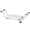 A white bathtub seat with silver metal frame and gray handles, shown against a white background. A small tag with the German flag and text is attached to the frame. Náhled obrázku produktu