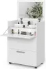 A white makeup vanity with a mirror and drawers, open to reveal various makeup products. Náhľad obrázku produktu