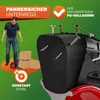 A man is shown with a hand truck and boxes, next to a close-up of a tire that has screws and nails embedded in it, demonstrating its puncture-proof feature. Produktbild-Vorschau