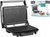 A black electric panini grill is shown open, with its packaging box visible to the right. Produktbild-Vorschau
