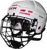 A white CCM hockey helmet with a black cage. Náhľad obrázku produktu