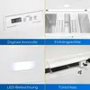 A collage of four close-up images showing different features of a white chest freezer. Produktbild-Vorschau