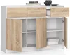 A white and wood-grain dresser with doors and drawers open, showing shelves and storage compartments. Anteprima dell’immagine prodotto