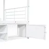 A close-up view of a white metal bunk bed frame, showing the lower storage compartments and an open cabinet door. Anteprima dell’immagine prodotto