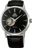 A close-up studio shot of an Orient Esteem II Automatic men's watch with a black dial and leather strap. Náhled obrázku produktu