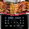 Collage of food items being prepared in an air fryer, with the air fryer control panel displayed below. Náhled obrázku produktu