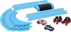 A toy race track set with two toy vehicles and controllers. Voir les images du produit