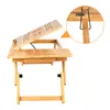 A wooden laptop table with adjustable legs and a tilted top. Produktbild-Vorschau