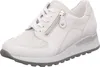 A white women's sneaker with a silver wedge sole and a zipper detail. Produktbild-Vorschau