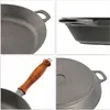 A collage of four close-up images of a cast iron pan. Produktbild-Vorschau