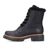 A black Rieker women's boot with fur lining, shown from the side. Voir les images du produit
