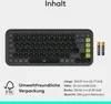 A keyboard and batteries are shown on a light gray background, with text describing the product's dimensions and packaging. Náhľad obrázku produktu