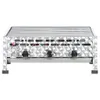 A stainless steel gas grill with three burners is shown from the front. Produktbild-Vorschau