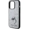 A side view of a glittery silver iPhone case with a Choupette logo. Produktbild-Vorschau