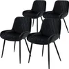 A set of four black velvet dining chairs with diamond tufting and black metal legs, displayed against a white background. Podgląd zdjęcia produktu
