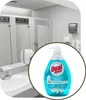A bathroom sink and stalls with a bottle of dish soap in the foreground. Produktbild-Vorschau