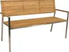 A product shot of a three-seater bench with a wooden seat and backrest, and a metal frame. Produktbild-Vorschau