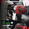A person in black gloves is using a red and black cordless impact wrench to tighten bolts on a car wheel. Produktbild-Vorschau