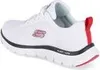 A side view of a white Skechers sneaker with red accents. Produktbild-Vorschau