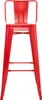 A red metal bar stool with a backrest is shown from the front against a white background. Podgląd zdjęcia produktu