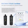 Two water filters are shown next to a certification document. Anteprima dell’immagine prodotto