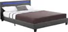 A bed with a grey upholstered frame and headboard with blue LED lighting. Náhled obrázku produktu