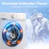 A split image showing a washing machine on the left and a white shirt being sprayed with water on the right, with text overlay. Produktbild-Vorschau