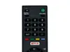 A close-up view of a black remote control with various buttons. Produktbild-Vorschau