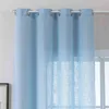 A close-up view of a light blue curtain hanging from a curtain rod. Produktbild-Vorschau