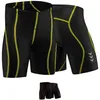 Vorder- und Rückansicht der gelben gepolsterten Radhose für Herren und Damen, ergonomisches Lycra- und Coolmax-Material, nahtlose Passform, leicht, elastisch und feuchtigkeitstransportierend. Produktbild-Vorschau