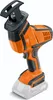 A cordless reciprocating saw with a battery pack attached, shown against a white background. Produktbild-Vorschau